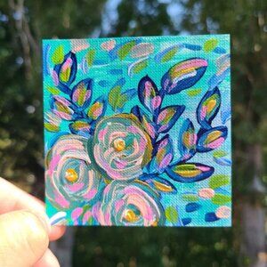 Teal Flower Bouquet Mini Original Painting